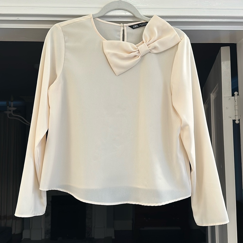 Zara cream blouse with bow detail
